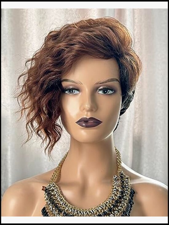 Short Curly Pixie Cut Wig with Bangs Asymmetrical Wavy Synthetic Hair for Women main image 5